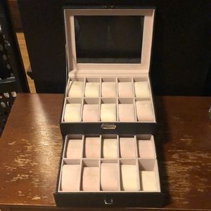 Black jewelry box with pink interior